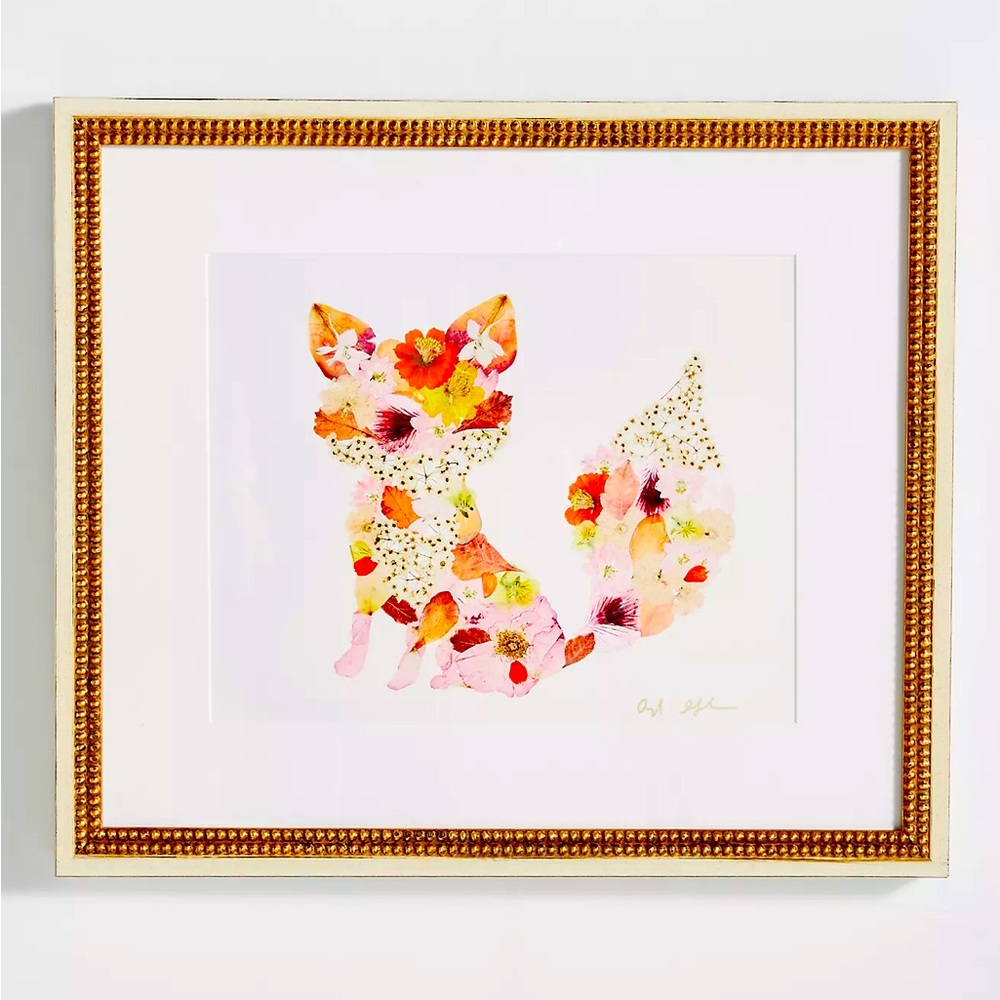 ANTHROPOLOGIE Pressed Flower framed art fox feminine and strong yet whimsical 🥹